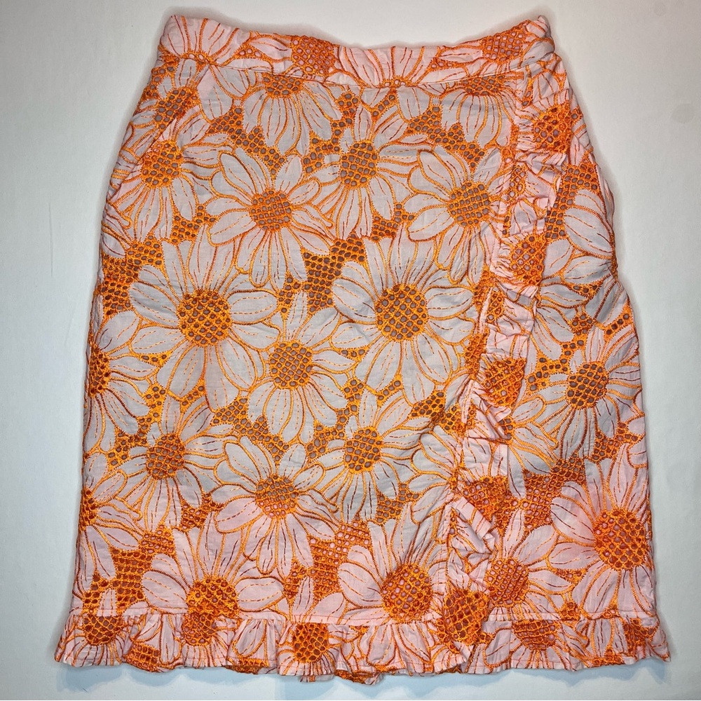 Womens Anthropologie Plenty by Tracy Reese Embroidered Floral Orange Skirt Sz XS - Picture 4 of 10